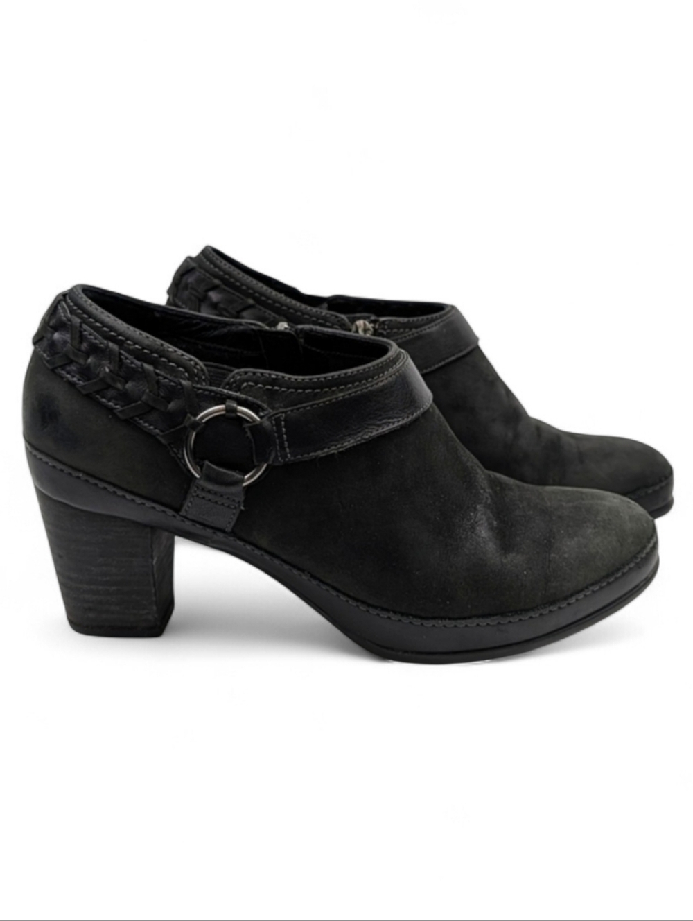 Clarks Gallery Mural Ankle Boots Nubuck Leather Side Zip Harness Moto Black 8.5
